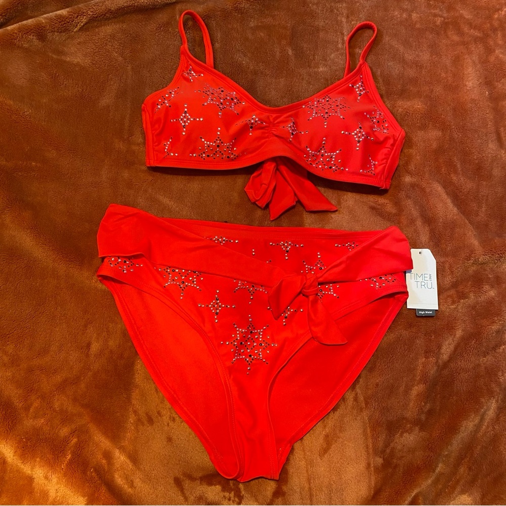 NWT Time and Tru Red Bikini Set with Star Accents